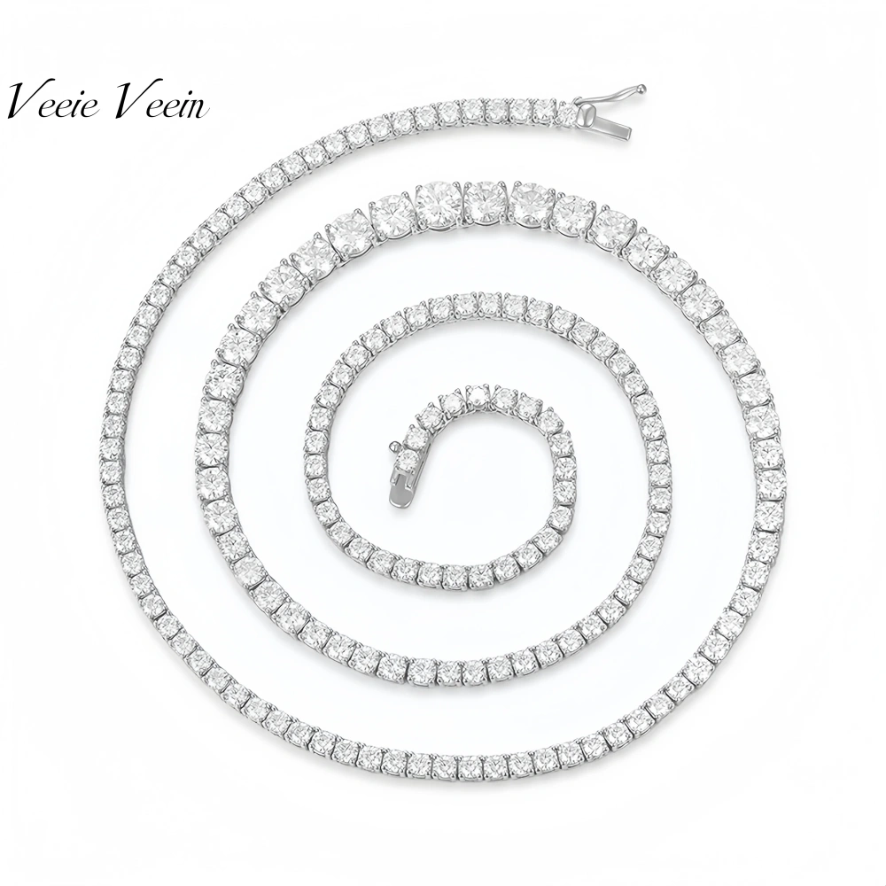 Veeie Veein Luxury Brand S925 Sterling Silver Necklace Tennis Chain Collarbone Chain Gradient Hot-Selling Ins-Style Necklace