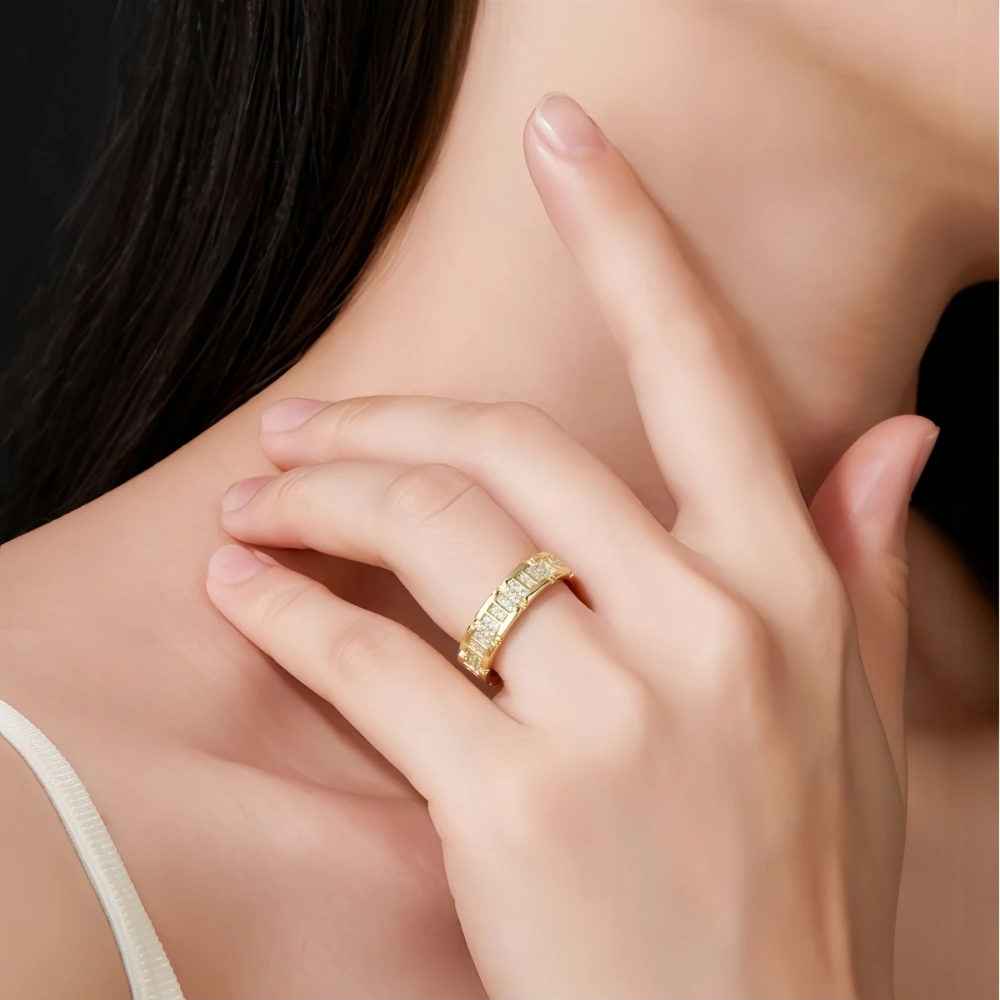 Veeie Veein Luxury Brand S925 Sterling Silver Women Ring Set With Moissanite Square Geometric Arrangement Ins Accessories