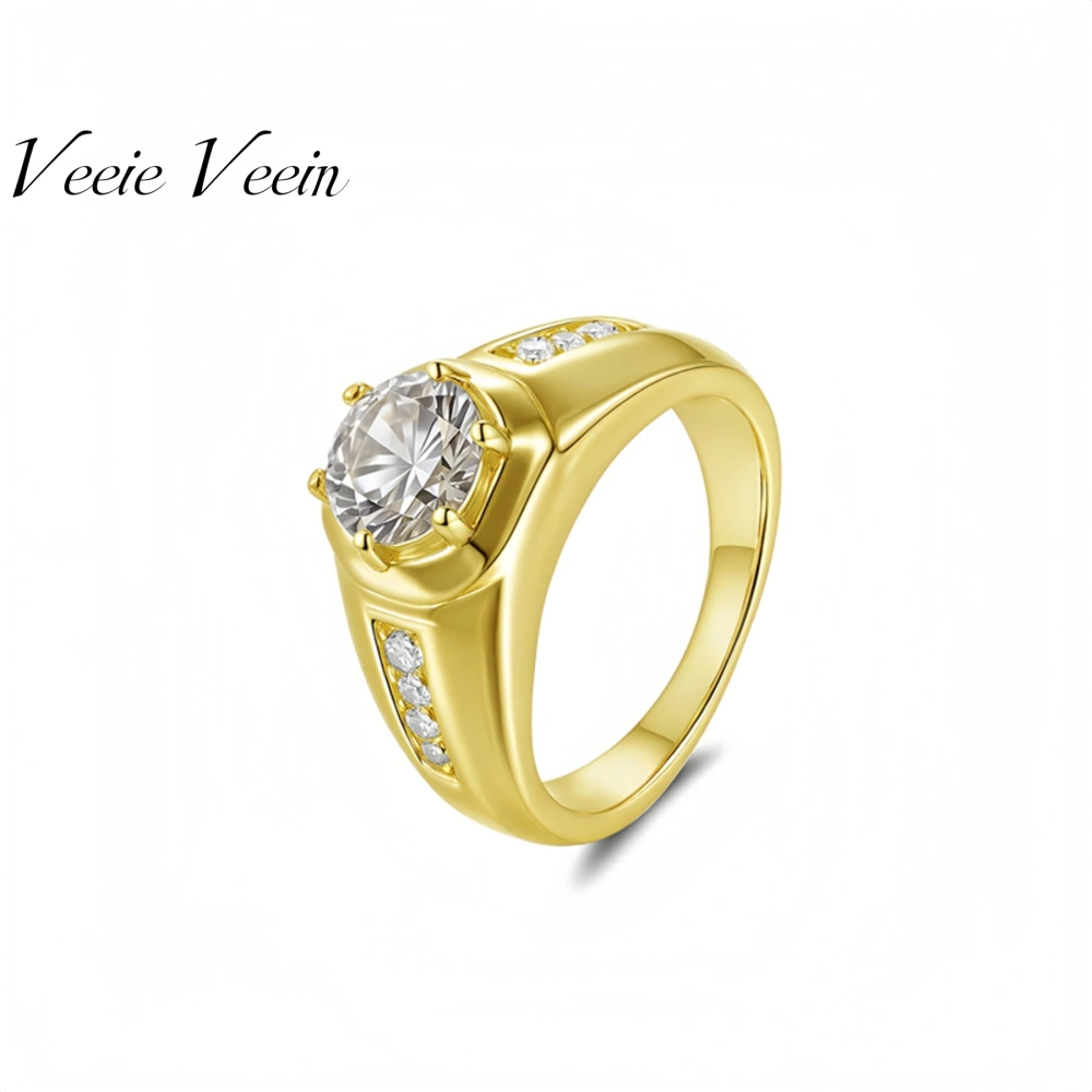 Veeie Veein Luxury Brand S925 Sterling Silver 2-Carat Moissanite Ring Business Dazzling And High-End Men'S Ring