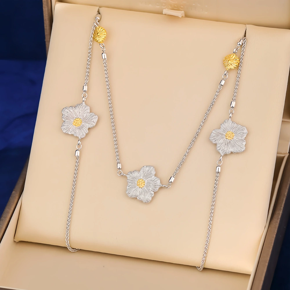 Mushan Luxury Brand Cross Border Best Selling Gardenia Flower Sweater Chain WomenS Pure Silver Gold Plated Necklace