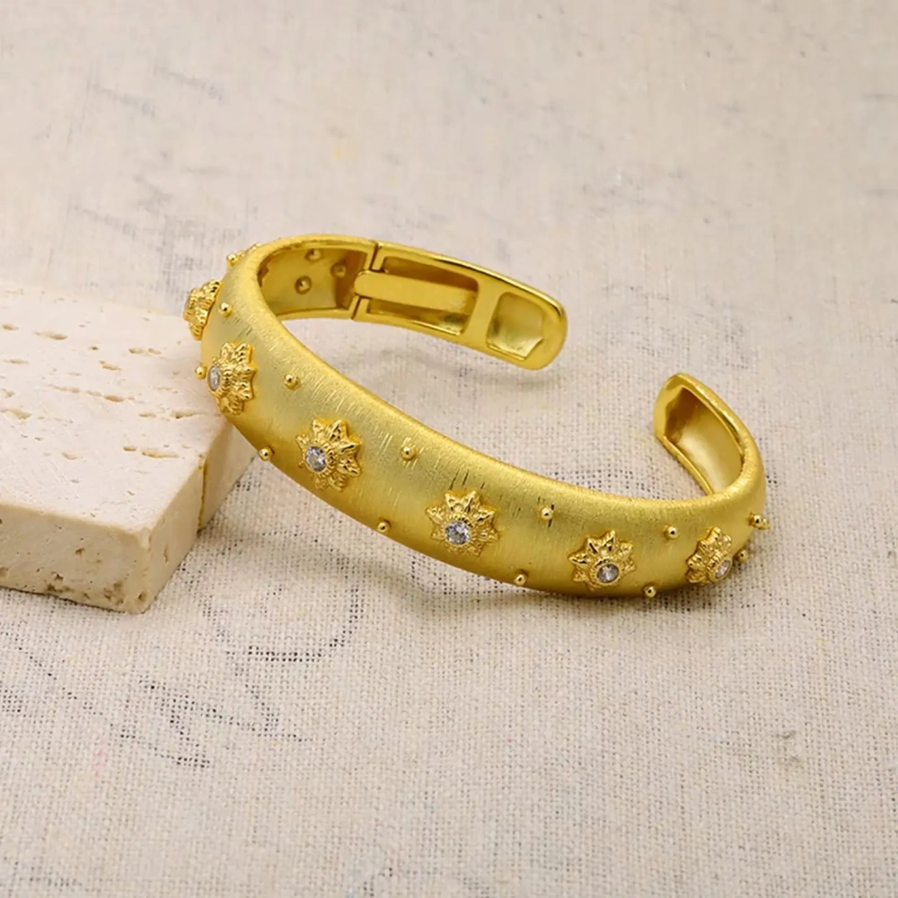 Mushan Luxury Brand High Quality Brushed And Hollowed Out 925 Sterling Silver WomenS Open Bracelet And Two Tone Gold Plating