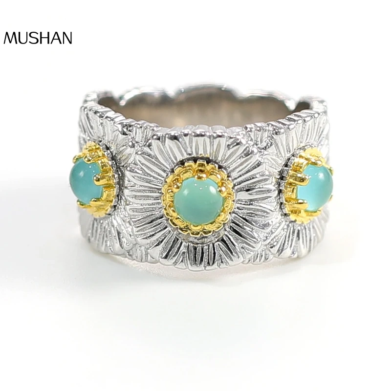 Mushan Luxury Brand The Italian Pure Silver Blue Agate Daisy Ring Was A Bestseller On Xiaohongshu During A Live Stream
