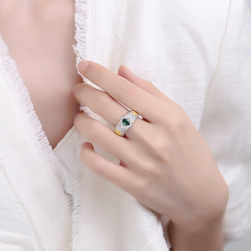 Mushan Luxury Brand S925 Pure Silver Fabric Gold Textured Ring, Heavy Craftsmanship, Niche Design Index Finger Ring