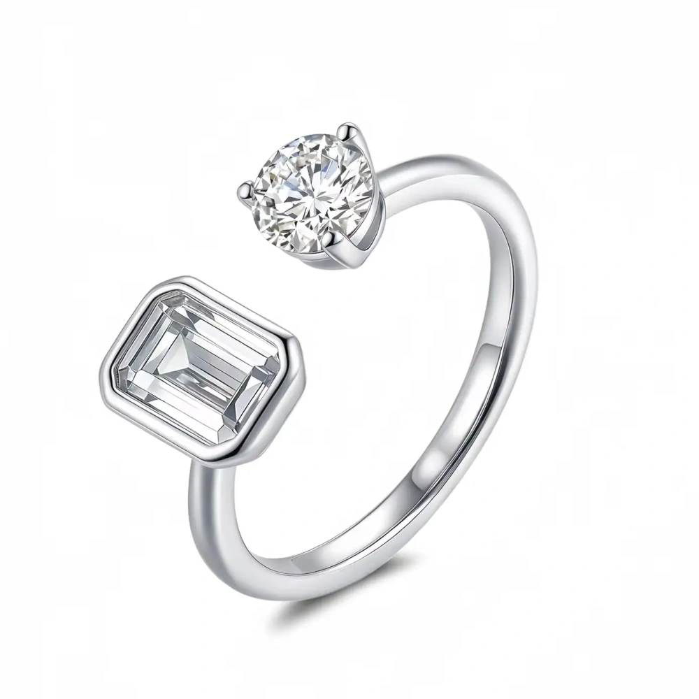 Veeie Veein Luxury Brand New Products GRA Certificate Of 5*7 Moissanite Opening Adjustable S92 Sterling Silver Rings Jewelry