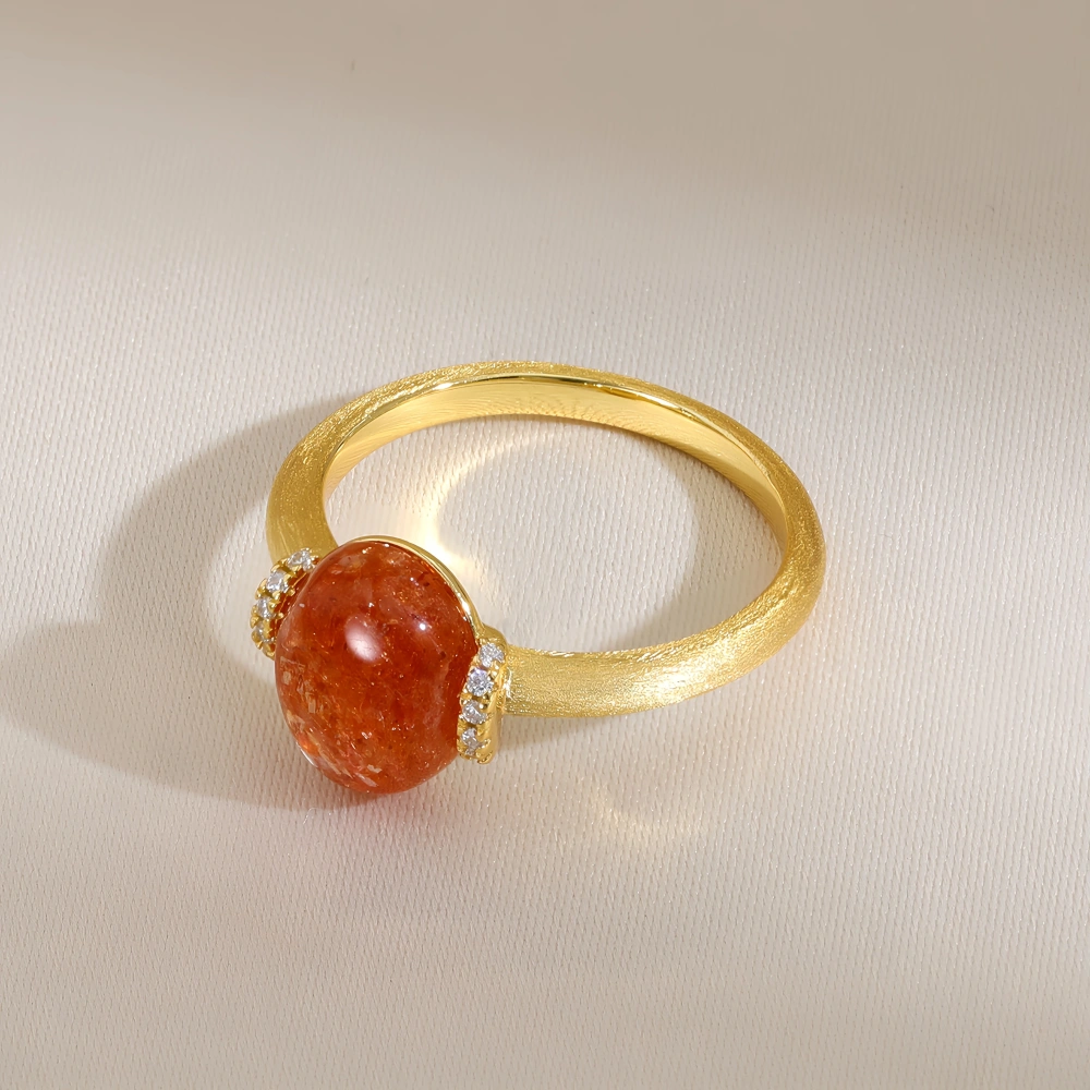 Mushan Luxury Brand 18K Gold Plated Brushed Gold Gemstones Ring Cat Eye Stone Zircon 925 Sterling Silver Rings Fine Jewelry