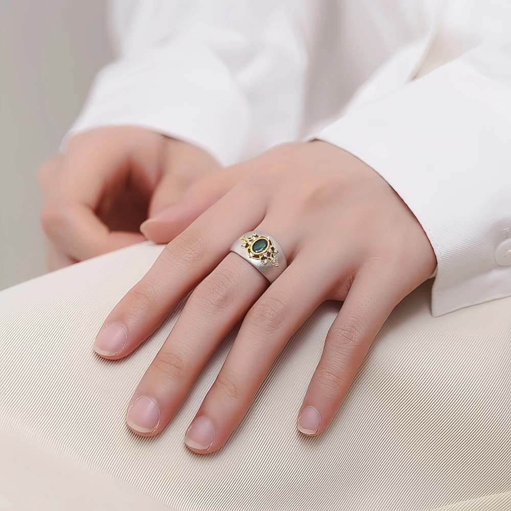 Mushan Luxury Brand S925 Silver Sandblasted Lace Hollowed-Out Ring, A High-End Gold And Silver Color Contrast Italian Ring