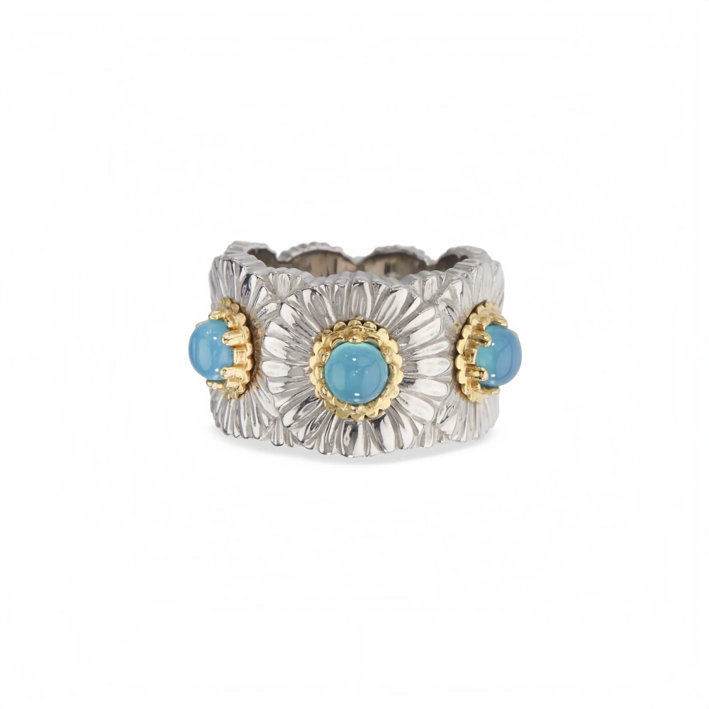 Mushan Luxury Brand The Italian Pure Silver Blue Agate Daisy Ring Was A Bestseller On Xiaohongshu During A Live Stream