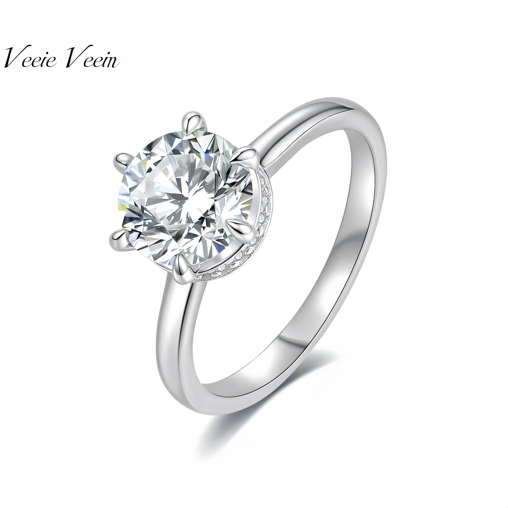 Veeie Veein Luxury Brand S925 Sterling Silver Set 0.5/1/2 Carat Moissanite Ring Six-Prong Women'S Accessor Jewelry