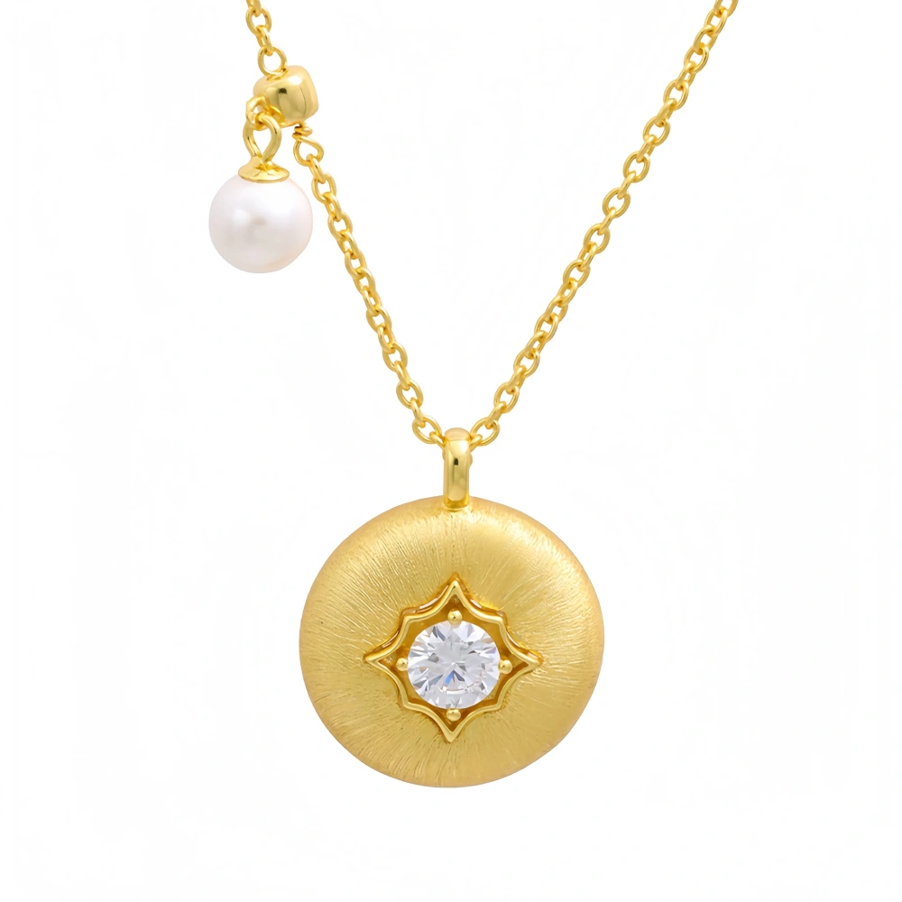 Mushan Luxury Brand High Quality Mid Style Brushed Small Gold Coin Necklace With Round Beads And Diamond Pendants Jewelry