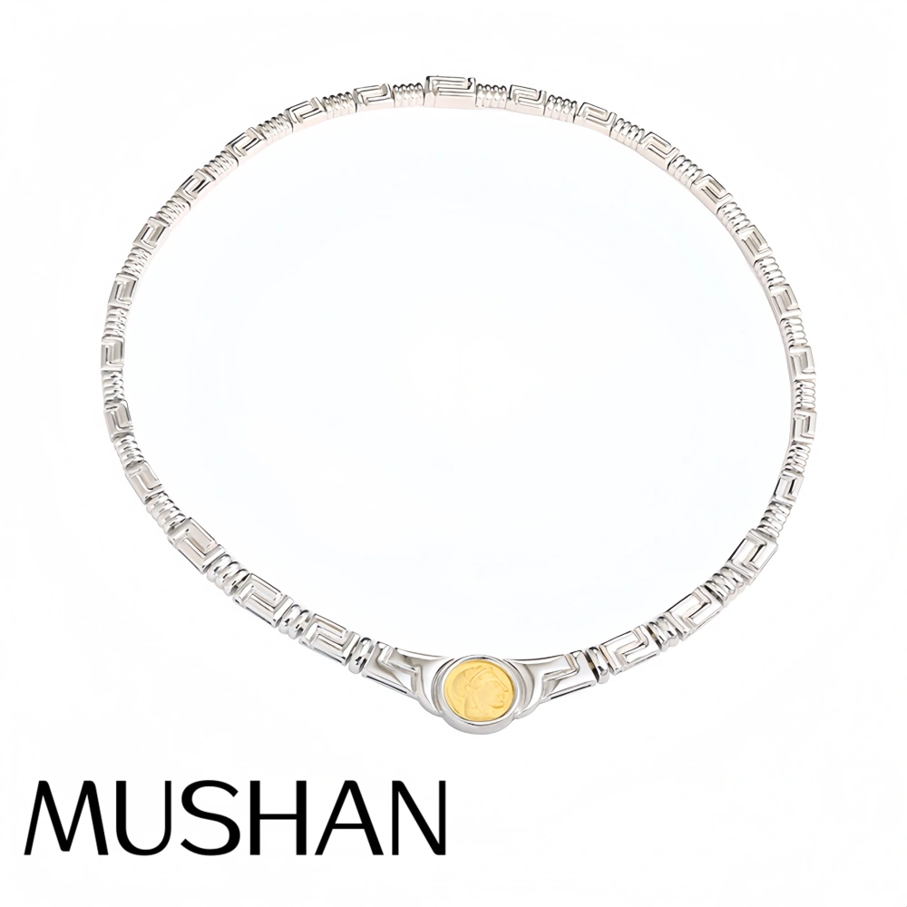 Mushan Luxury Brand New Fashionable Ancient Coin With Silver L Shaped Pattern Pendant Chain Women Fashion Necklace Jewelry