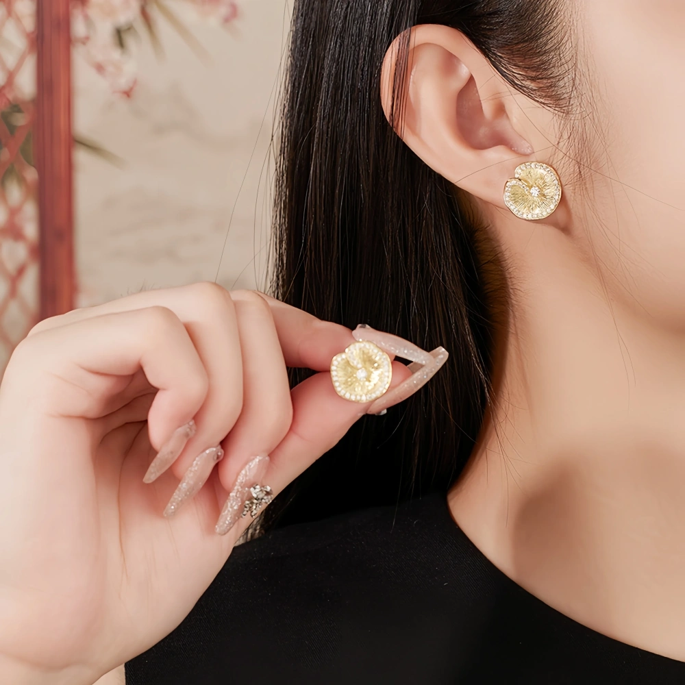 MuShan Luxury Brand 18K Gold Plated Italian Brushed Lotus Leaf S925 925 Sterling Silver Stud Earrings For Women Fine Jewelry