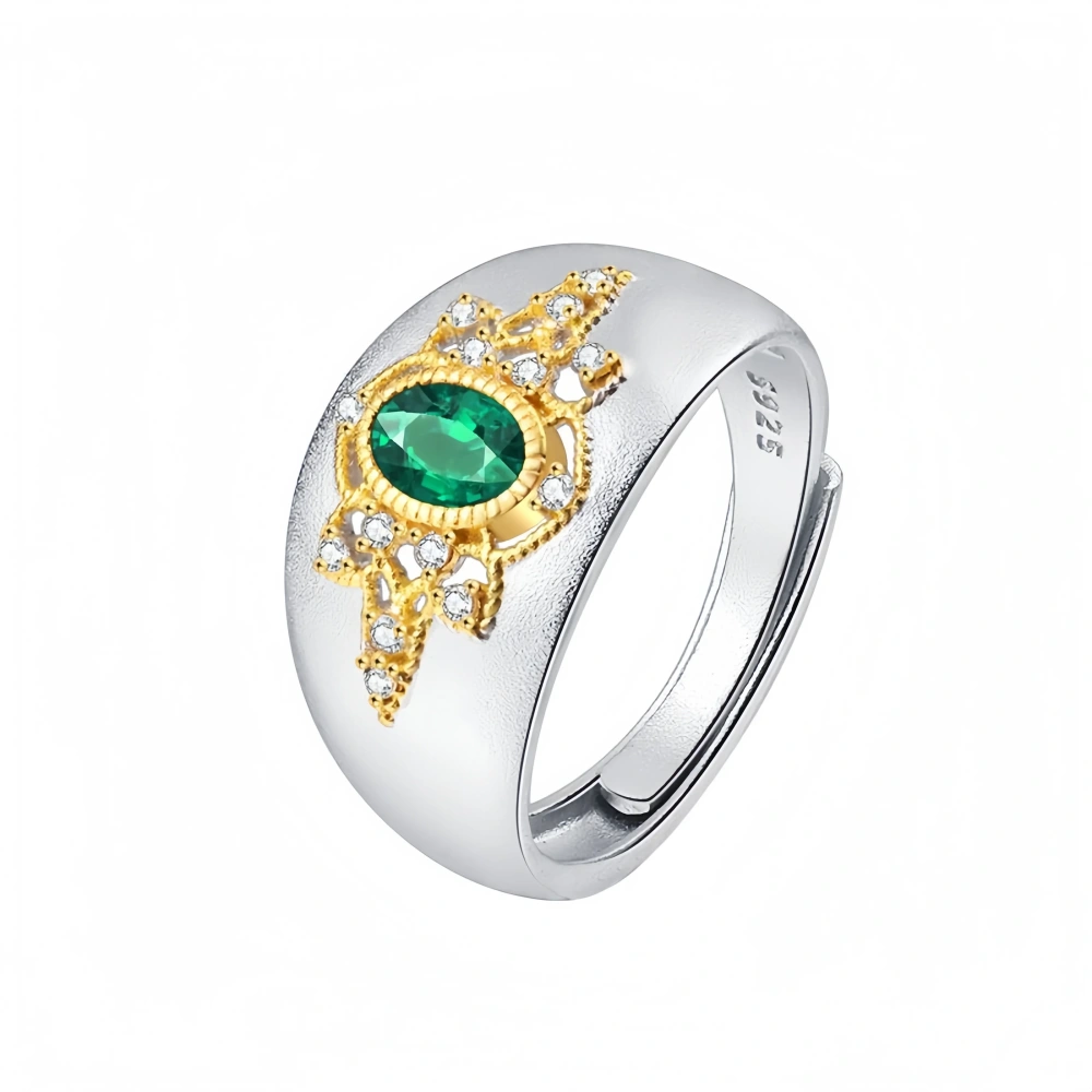 Mushan Luxury Brand S925 Silver Sandblasted Lace Hollowed-Out Ring, A High-End Gold And Silver Color Contrast Italian Ring