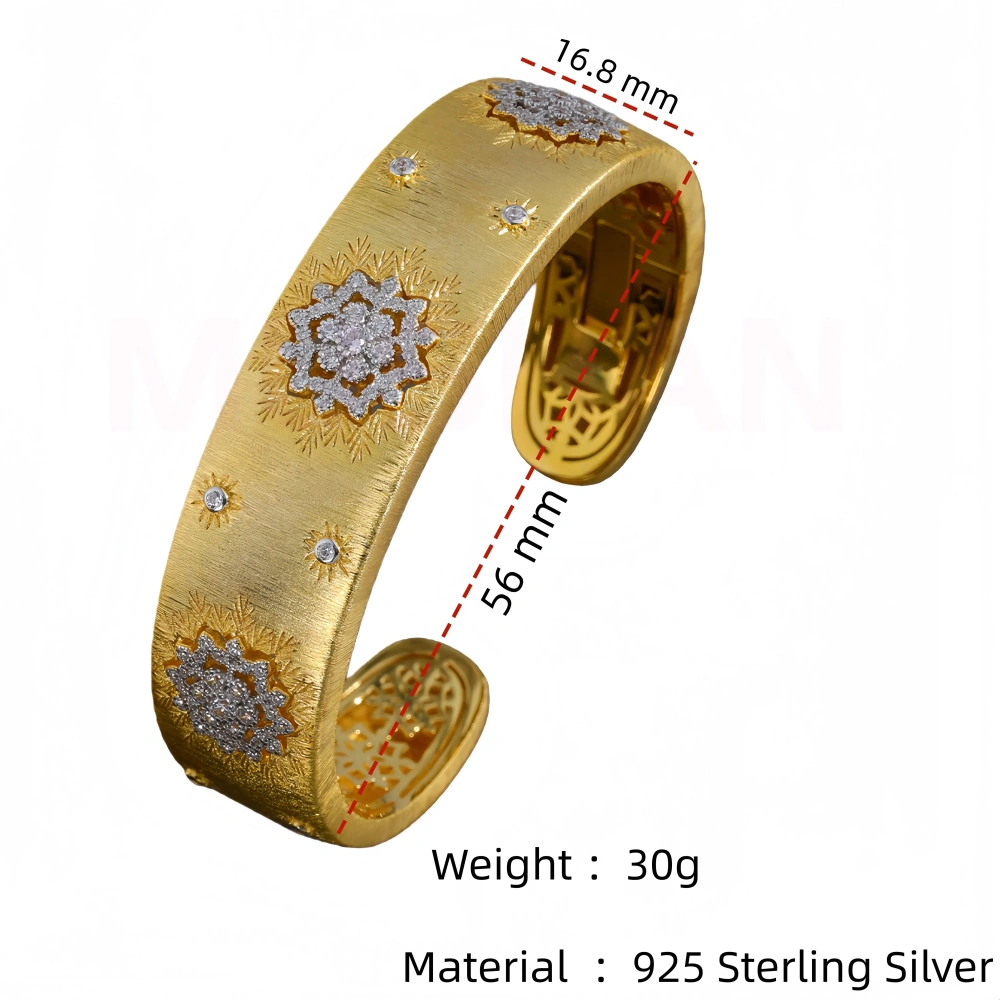 MuShan Luxury Brand 18K Gold Plated Brushed Gold Zircon Bangle 925 Sterling Silver Opening Bracelets Party Jewelry