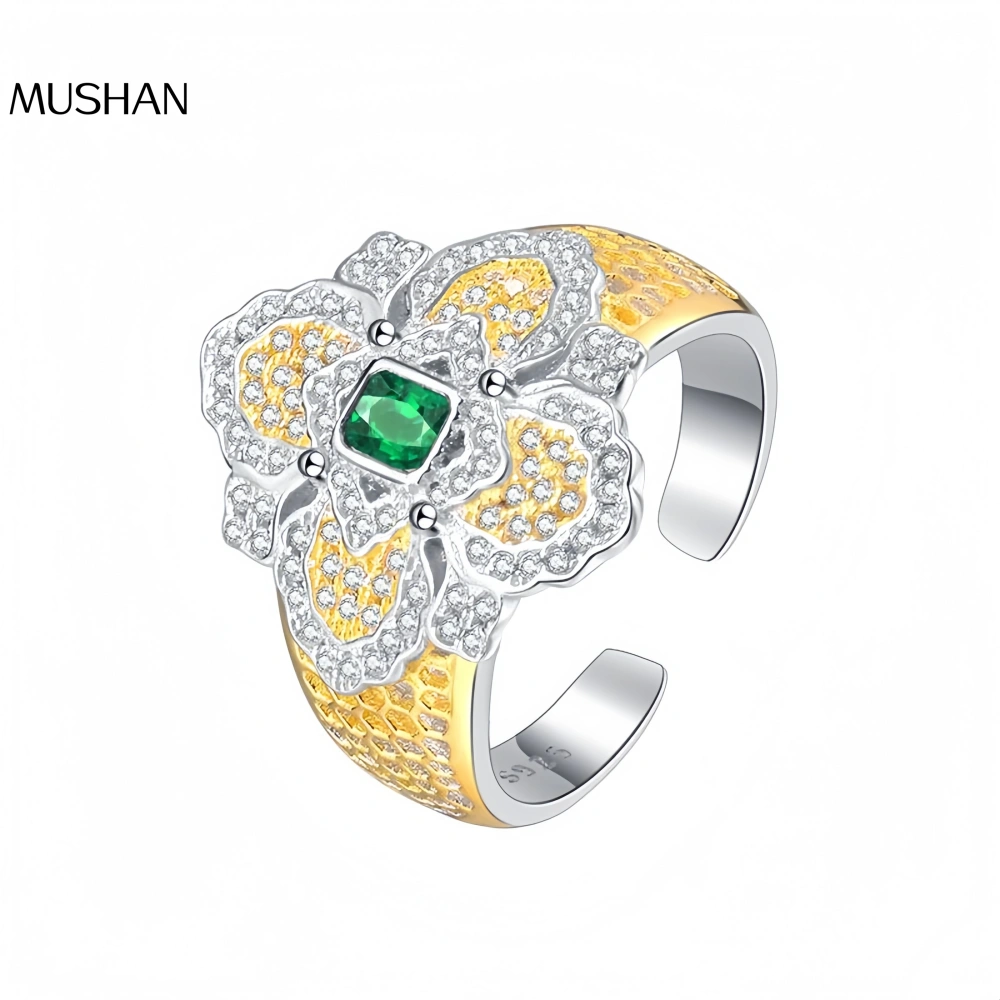 Mushan Luxury Brand Sterling Silver S925 Italian Brushed And Hollowed-Out Honeycomb Snowflake Ring With Court Style Design