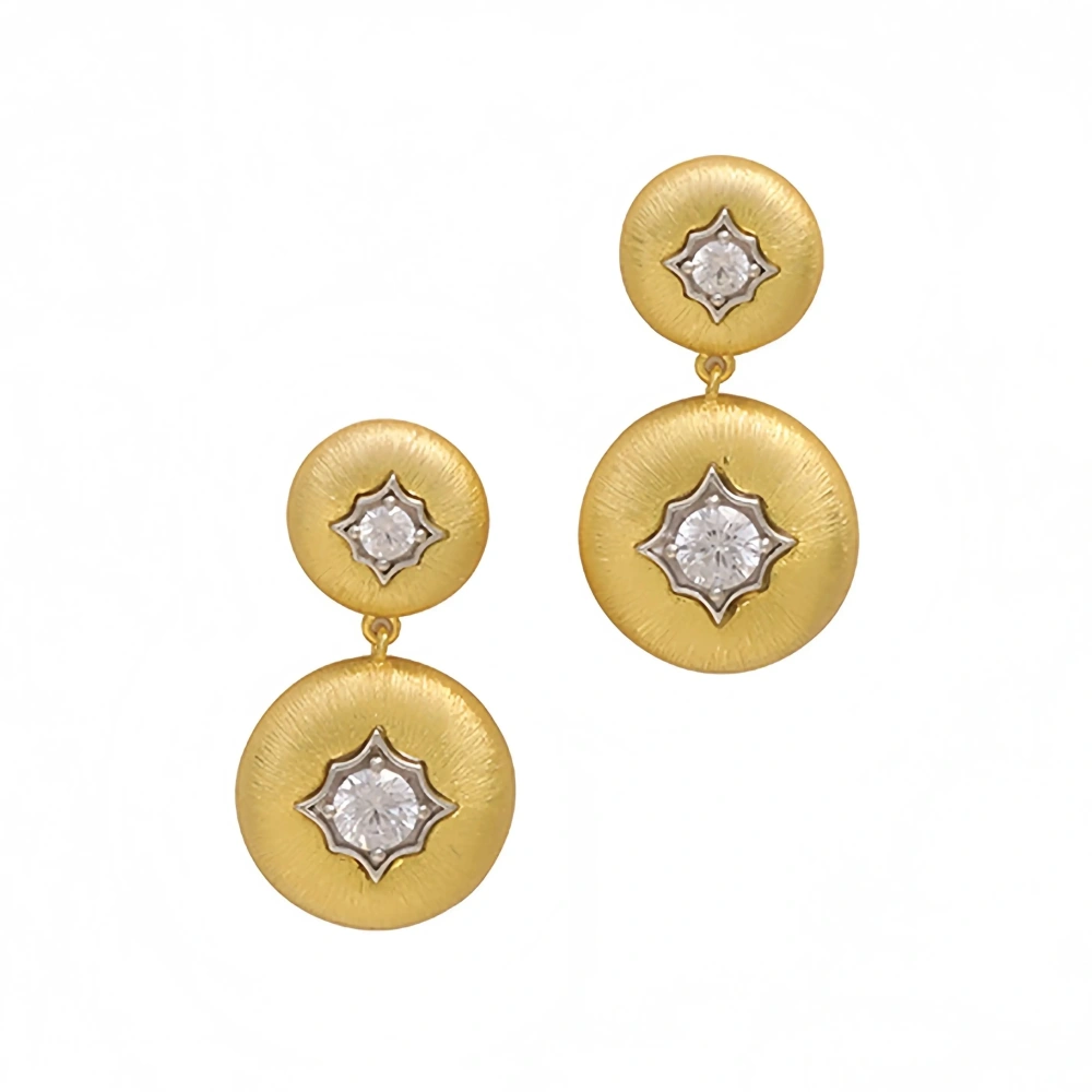 MuShan Luxury Brand Vintage Italian Brushed Gold Round Bead Earrings 18K Gold Plated 925 Sterling Silver Drop Earrings Jewelry