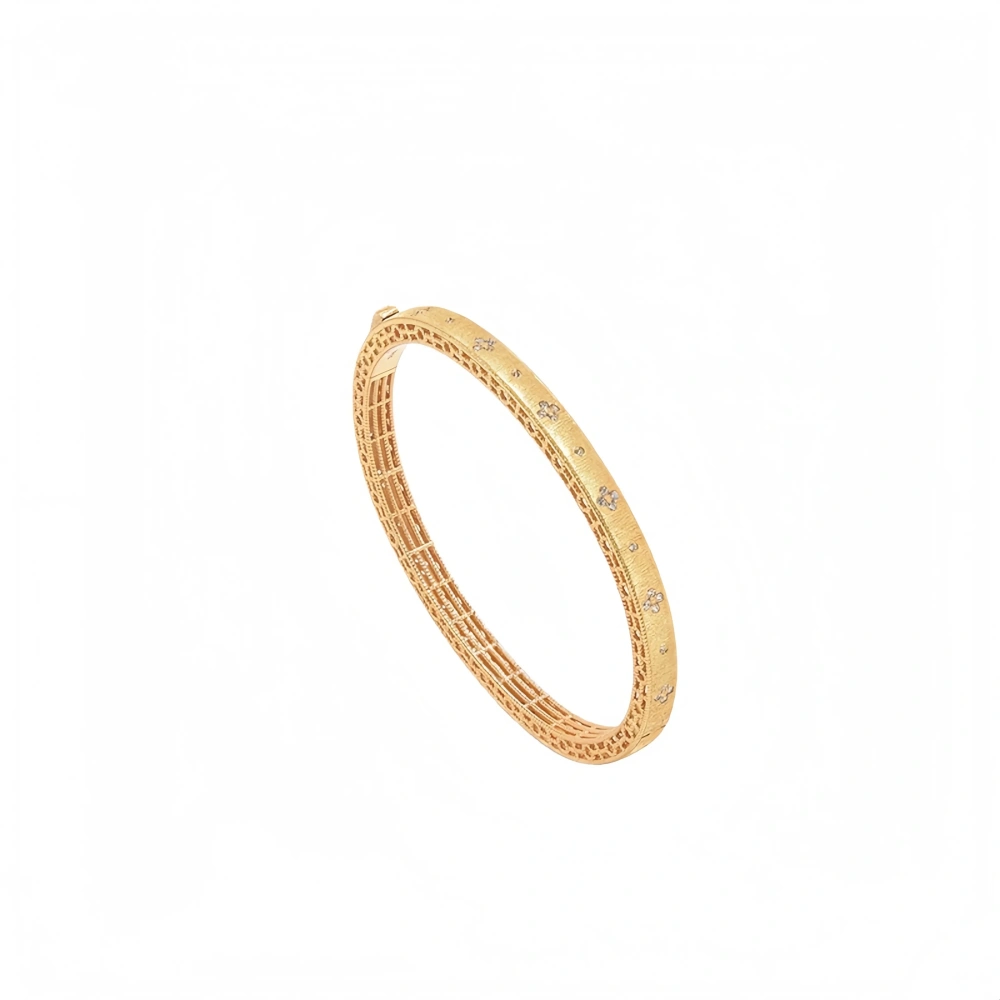 Mushan Luxury Brand Four Leaf Clover Ltalian Brushed Gold Craft Bangle 18K Gold Plated 925 Sterling Silver Bangles Fine Jewelry