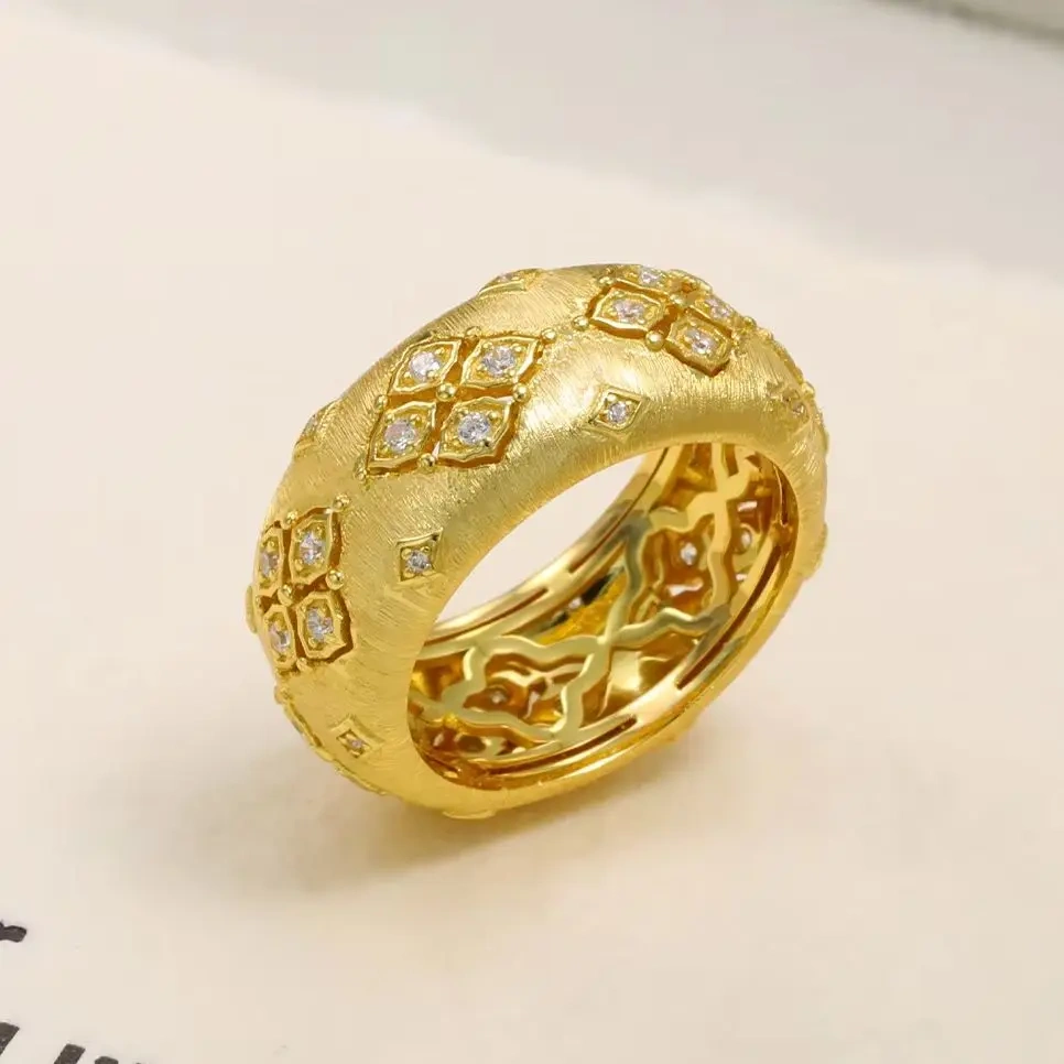 Mushan Luxury Brand Hot Sale Diamond Encrusted Four Leaf Flower Brushed Ring For Women  925 Sterling Silver Ring Jewelry