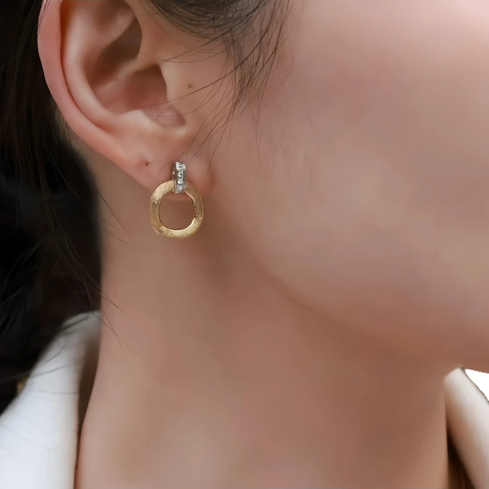 MuShan Luxury Brand Round Brushed 18K Gold-Plated Hollow Ear Clip Studs 925 Sterling Silver Stud Earrings Fine Jewelry