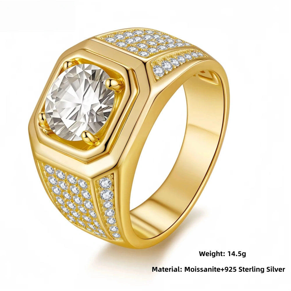 Veeie Veein Luxury Brand S925 Sterling Silver Luxury Brand Designer 2-Carat Moissanite Ring For High-End Man Ring Jewelry