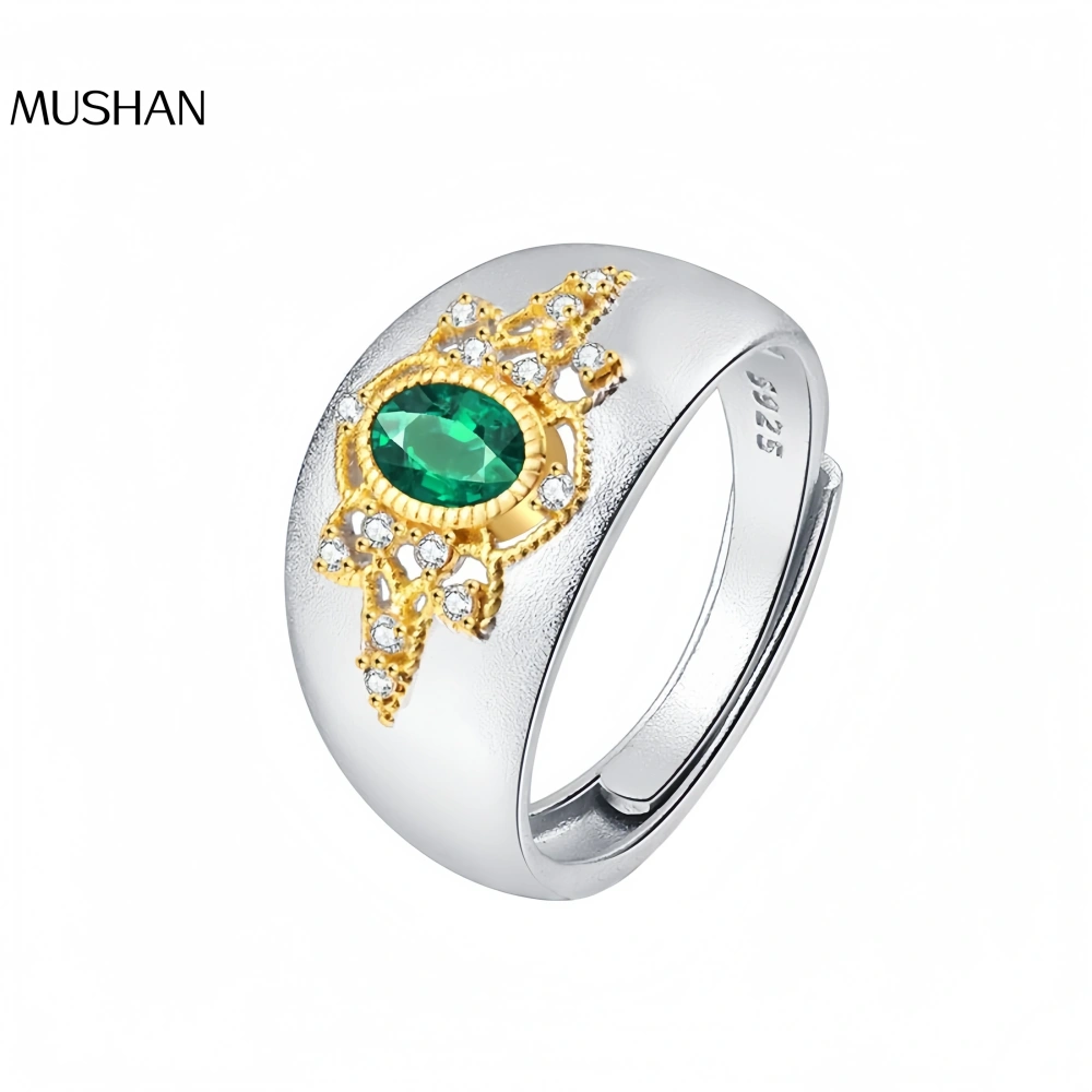 Mushan Luxury Brand S925 Silver Sandblasted Lace Hollowed-Out Ring, A High-End Gold And Silver Color Contrast Italian Ring