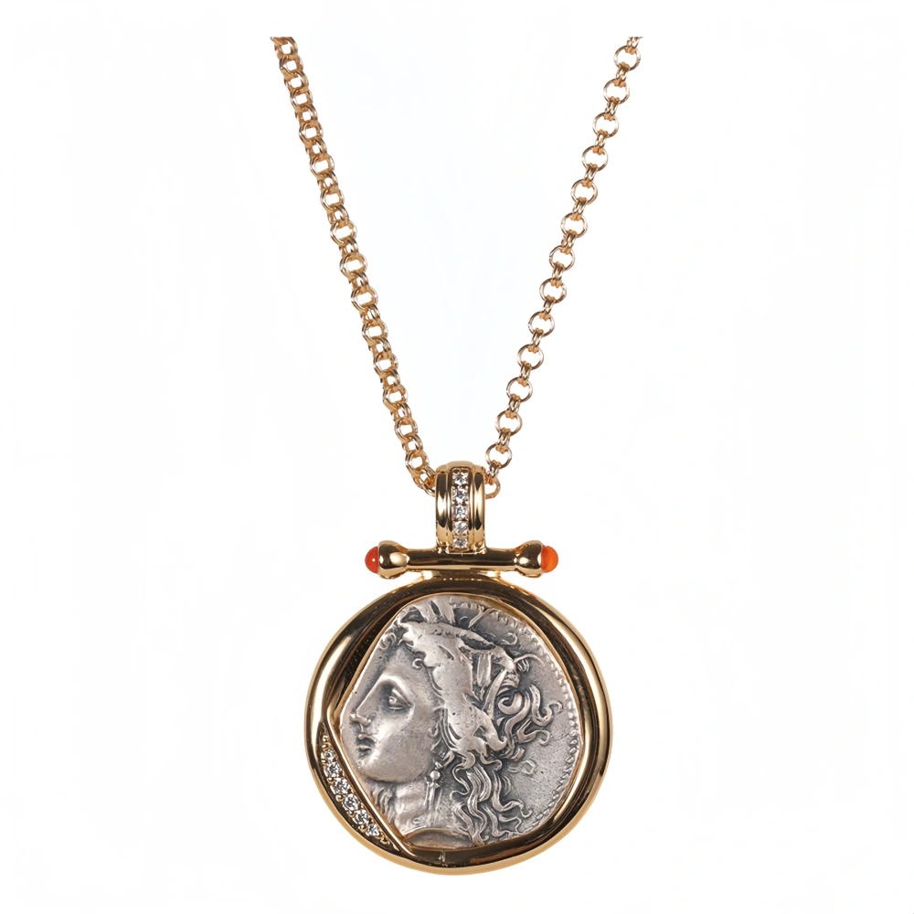 Mushan Luxury Brand S925 Sterling Silver Roman And Ancient Greek Vintage Demeter Ancient Coin Necklace  Retro Jewelry