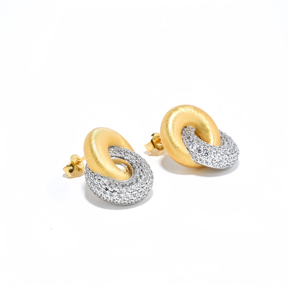 Mushan Luxury Brand Italian Hand-Brushed S925 Silver Gold-Plated Sparkling Diamond Fashionable Color-Separated Earrings