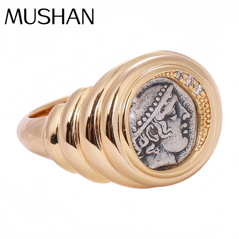 Mushan Luxury Brand Greek Merchant God Hermes Ancient Coin Ring 18K Gold Plated 925 Sterling Silver Rings Fine Jewelry