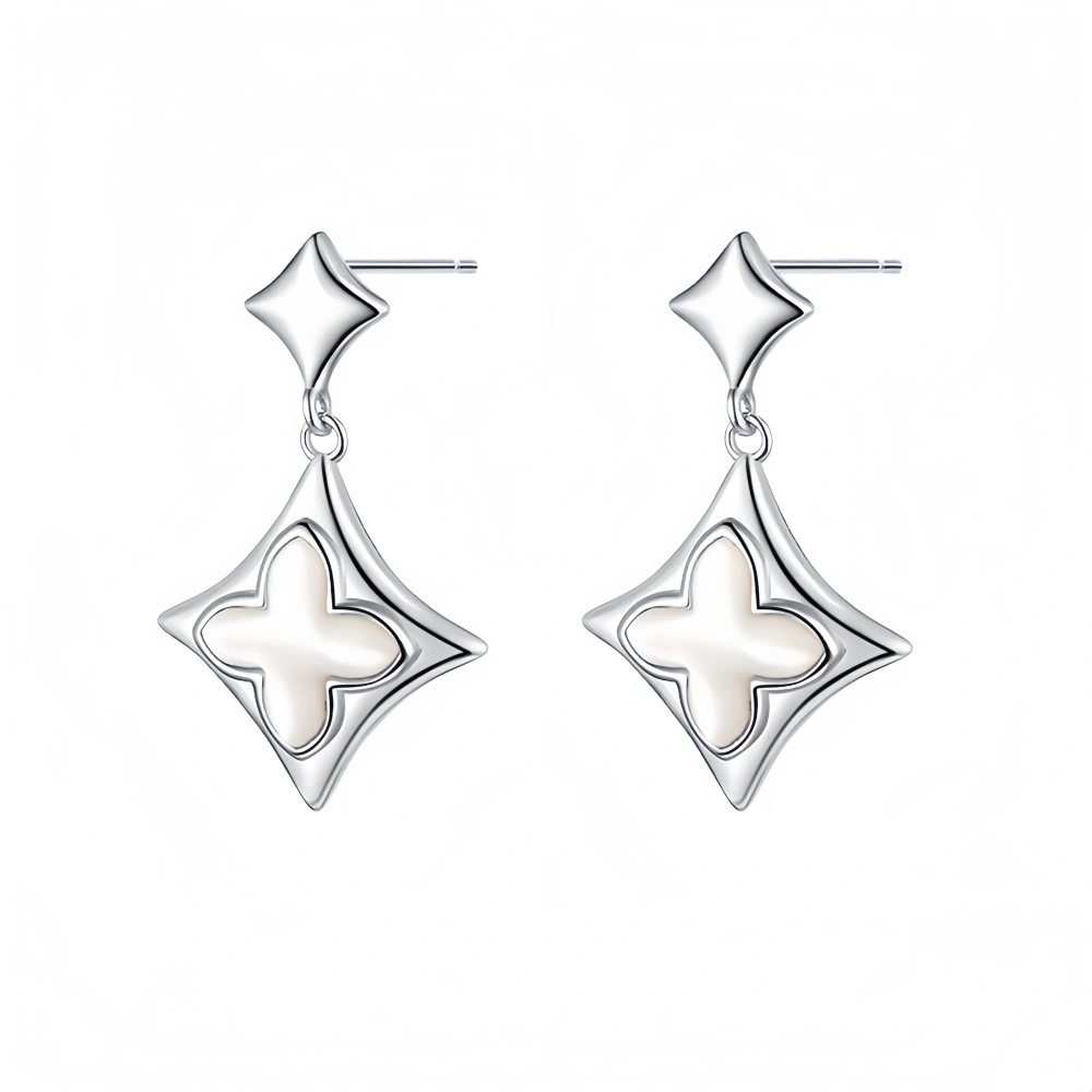 Mushan Luxury Brand S925 Sterling Silver Retro Four-Leaf Clover, White Shell Stud Earrings, Italian Earrings And Earrings