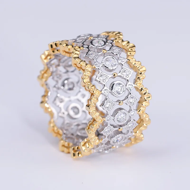 Mushan Luxury Brand Heavy Industry Color Separated Lace Ring Women New Retro Pure Silver 925 Plated With Real Gold Jewelry