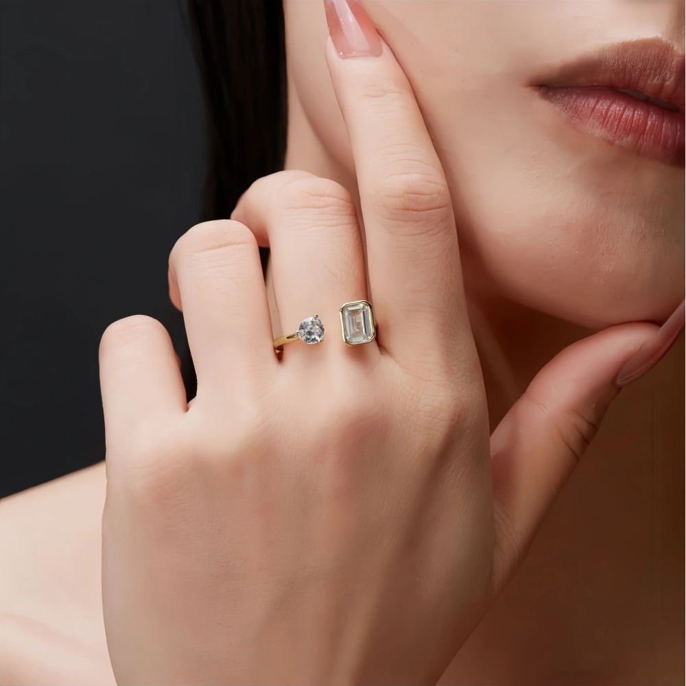 Veeie Veein Luxury Brand New Products GRA Certificate Of 5*7 Moissanite Opening Adjustable S92 Sterling Silver Rings Jewelry