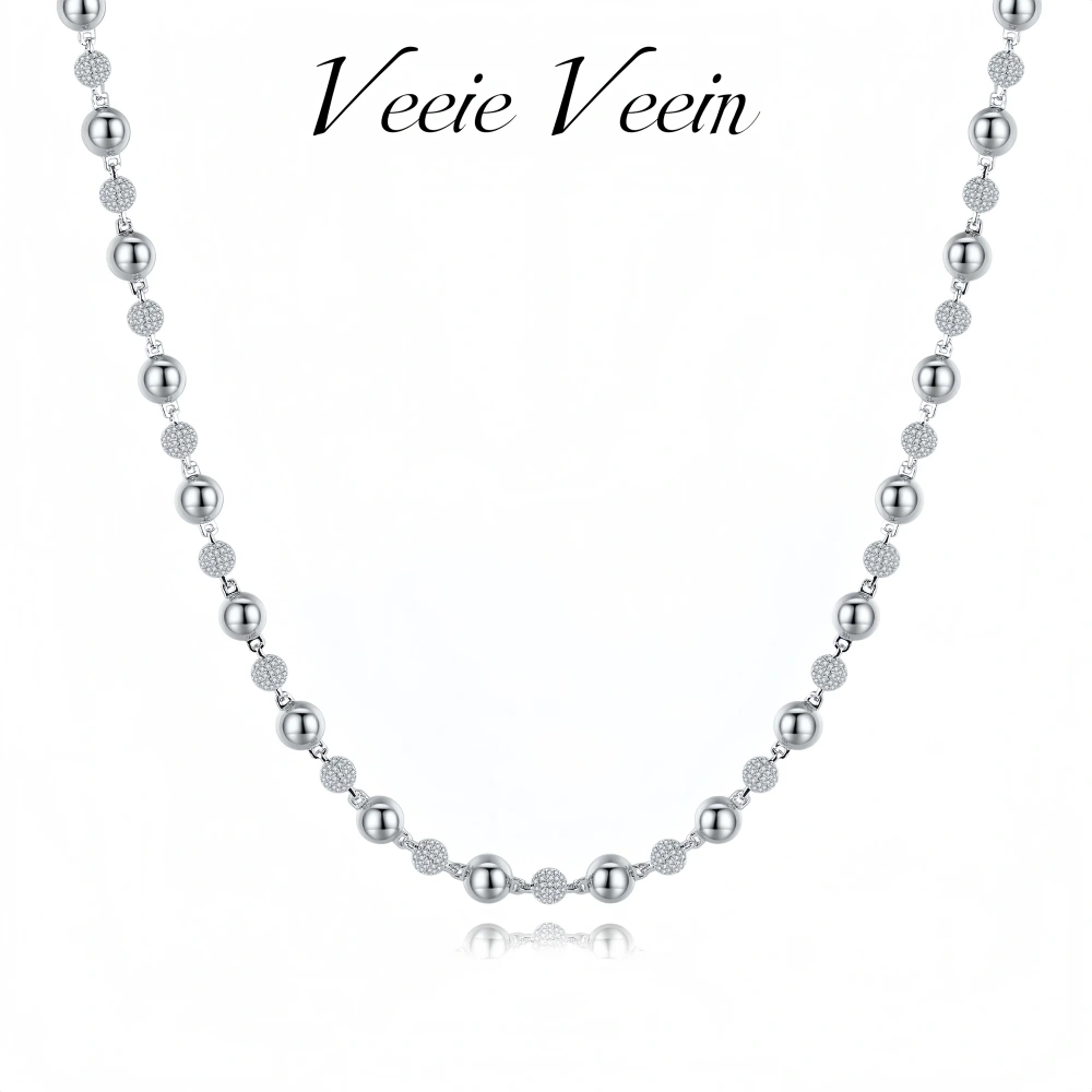 Veeie Veein Brand S925 Sterling Silver Moissanite Necklace With Silver Round Beads Is Fashion GRA Certificate Necklace Jewelry