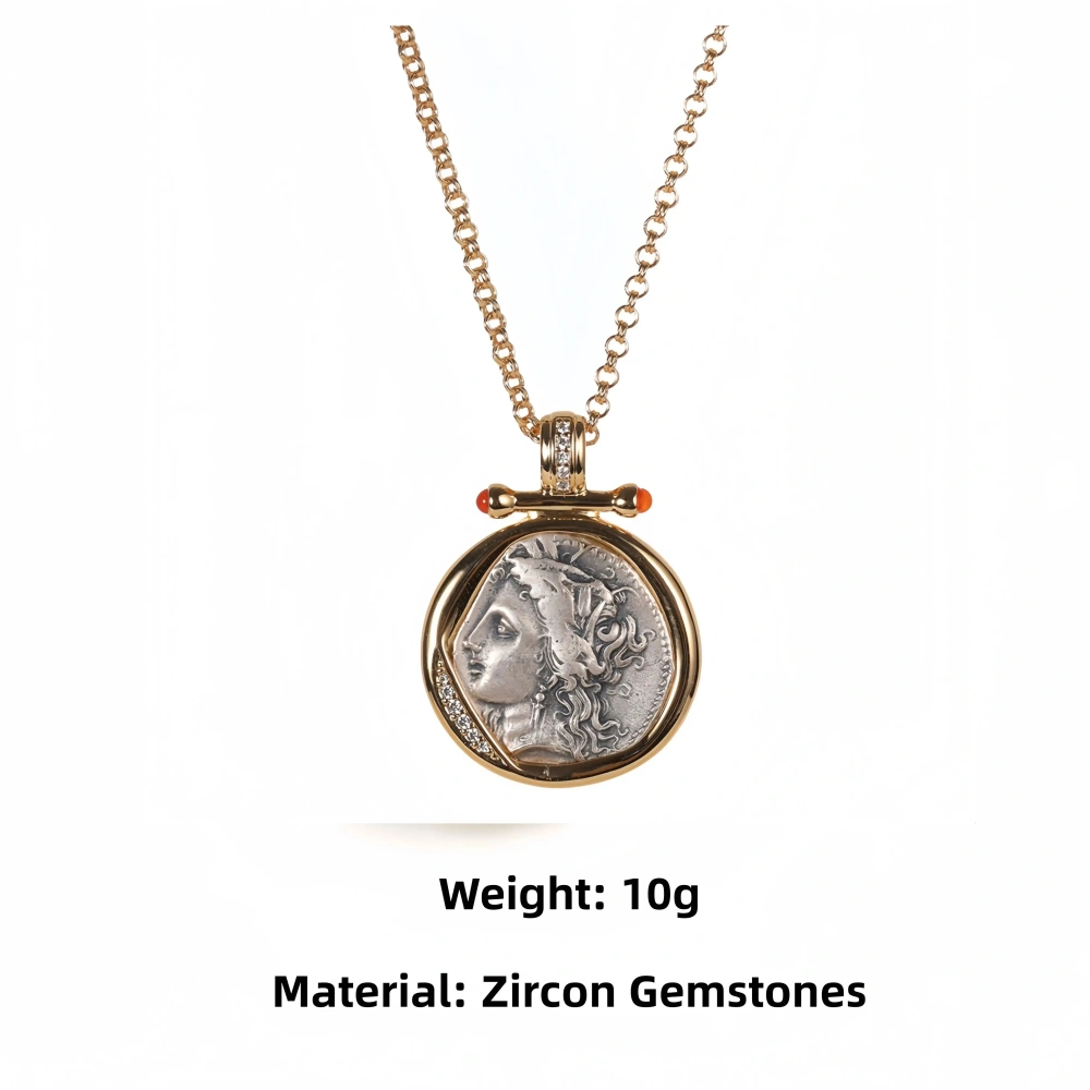 Mushan Luxury Brand S925 Sterling Silver Roman And Ancient Greek Vintage Demeter Ancient Coin Necklace  Retro Jewelry