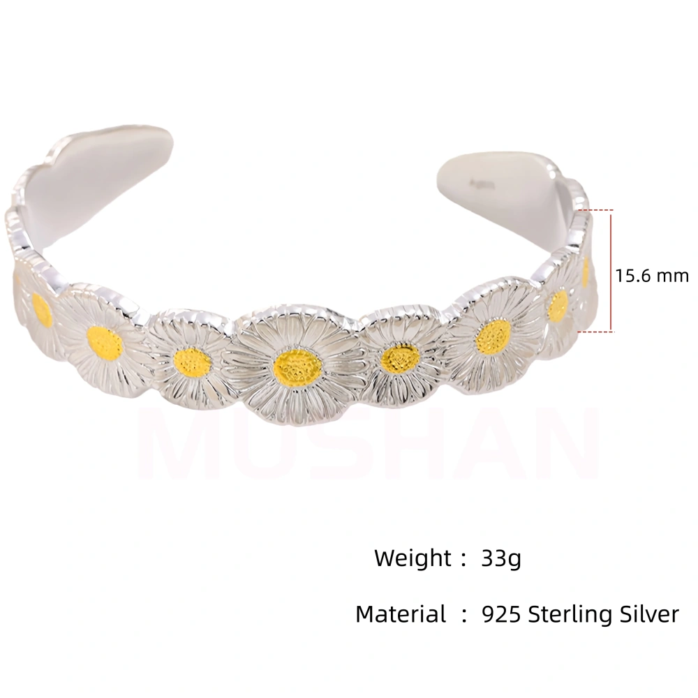 MuShan Luxury Brand Italian Brushed Gold Flower Open Bangle For Women 925 Sterling Silver 18K Gold Plated Open Bangles Jewelry