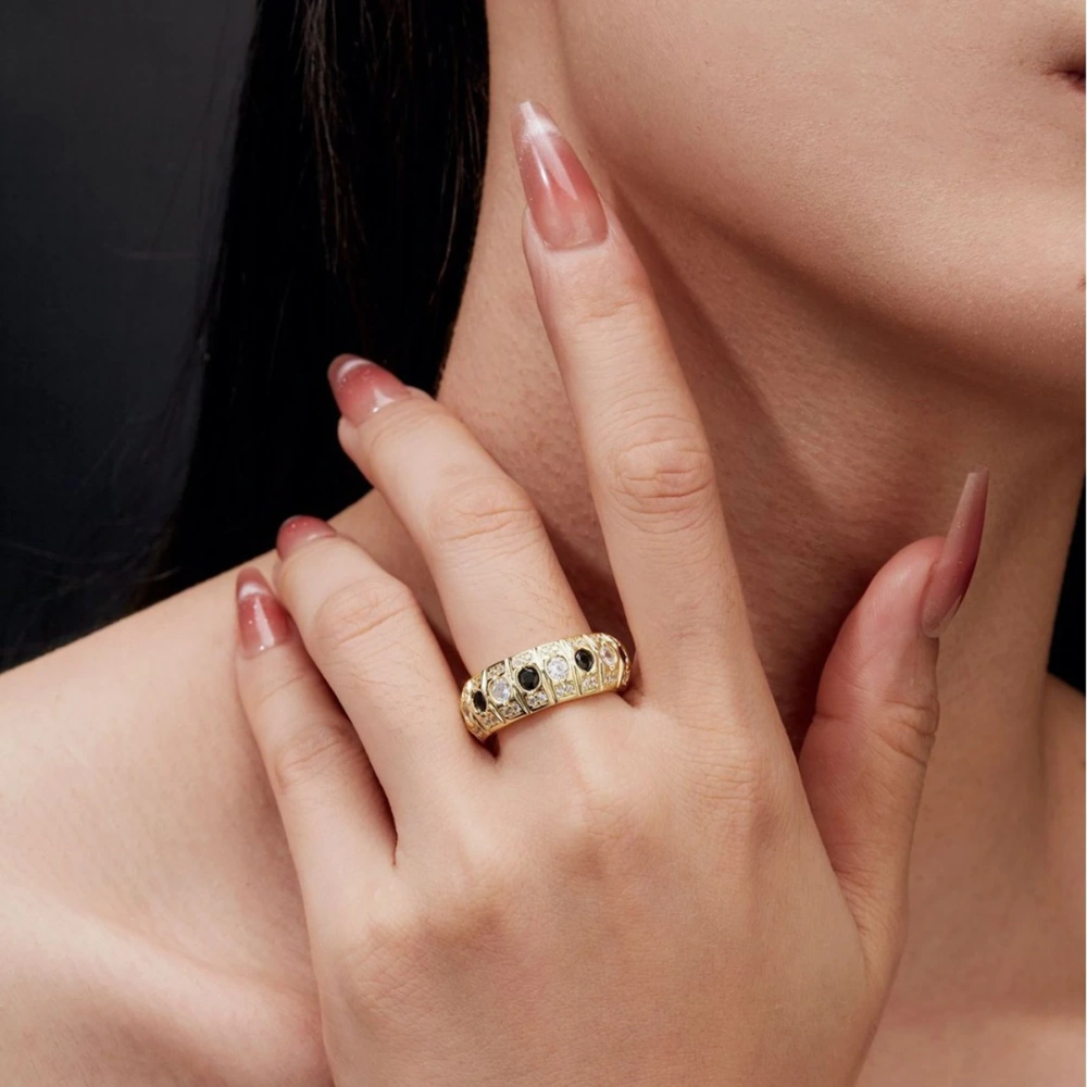 Veeie Veein Luxury Brand S925 Sterling Silver Ring Set With Moissanite Light Luxury And High-End Retro Accessory