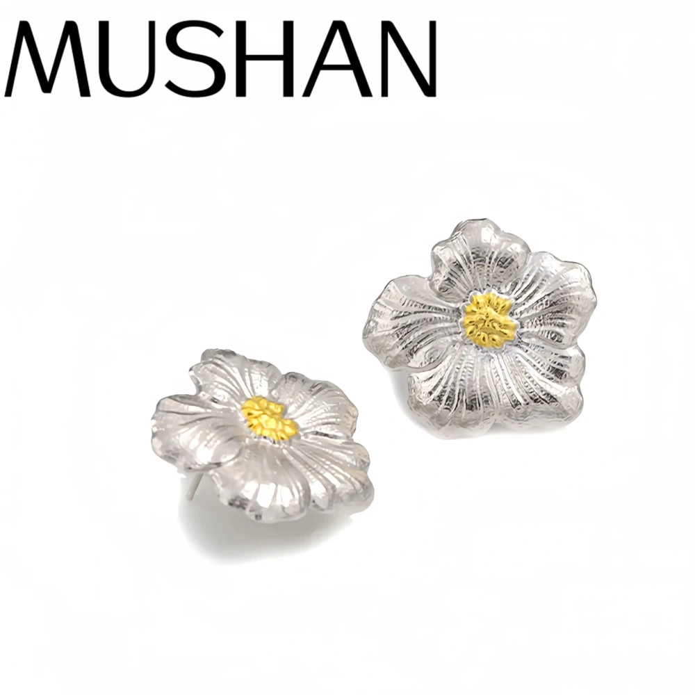 Mushan Luxury Brand New 925 Sterling Silver Gold-Plated Earrings From Bujia Cross-Border Gardenia Flower Earrings Jewelry