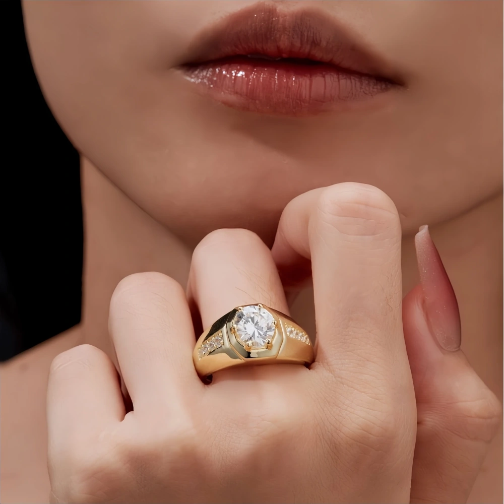 Veeie Veein Luxury Brand S925 Sterling Silver 2-Carat Moissanite Ring Business Dazzling And High-End Men'S Ring