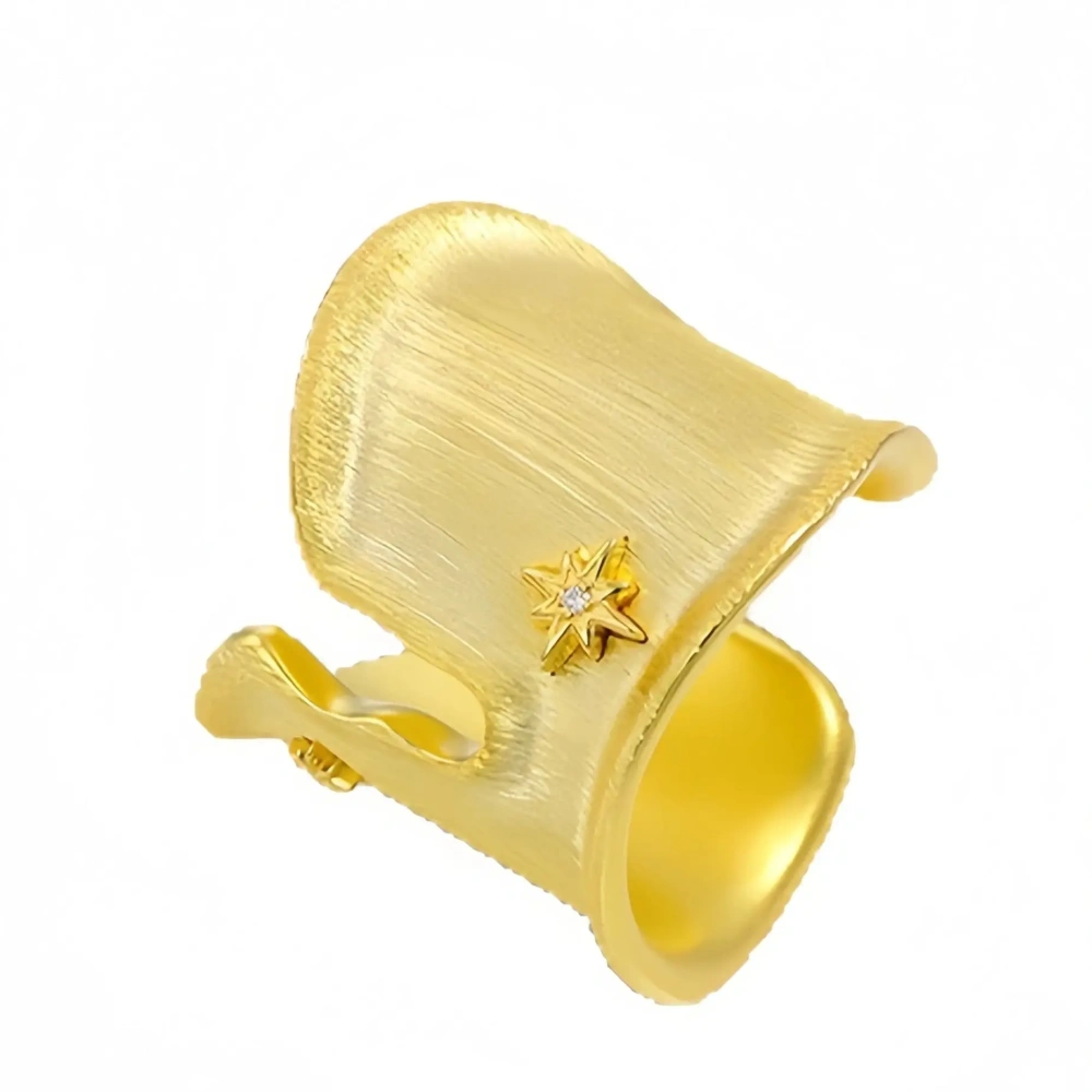 Mushan Luxury Brand New Gold Geometric Irregular Brushed Wide Open Ring For Women Fashion Zircon Gemstones Ring Jewelry