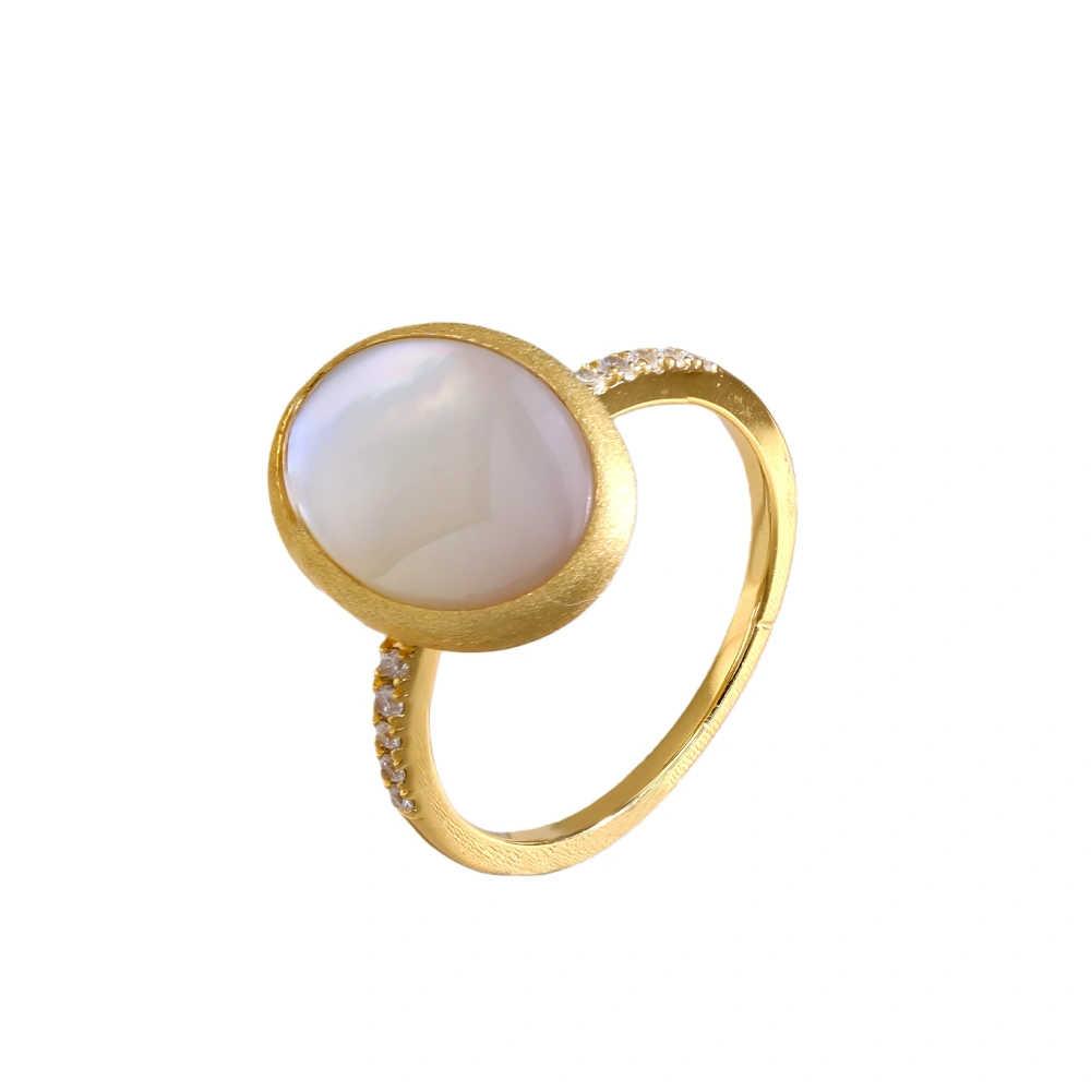 Mushan Luxury Brand 18K Gold-Plated 925 Sterling Silver Ring Oval Shell Pearl Ring For Women's Luxury Jew