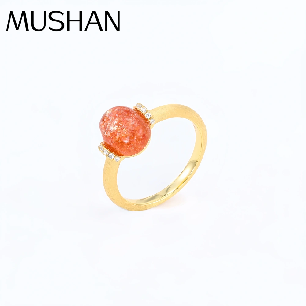 Mushan Luxury Brand 18K Gold Plated Brushed Gold Gemstones Ring Cat Eye Stone Zircon 925 Sterling Silver Rings Fine Jewelry