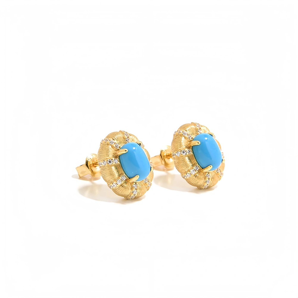 Mushan Luxury Brand S925 Silver Gold-Plated Retro Italian Hand-Brushed Turquoise Unique And Niche Earrings For Women