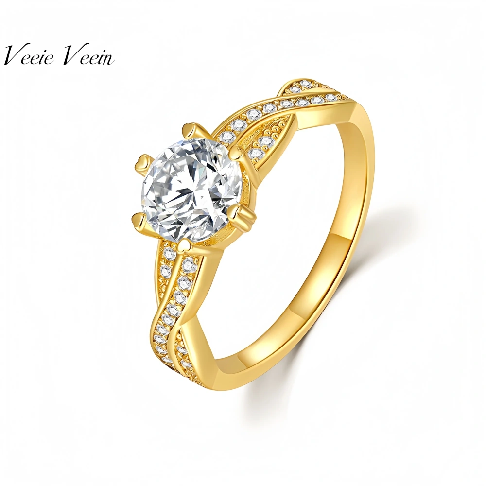 Veeie Veein Brand Newest Women S 925 Sterling Silver Ring Six-Prong 1-Carat Moissanite GRA Certificate Ring Jewelry