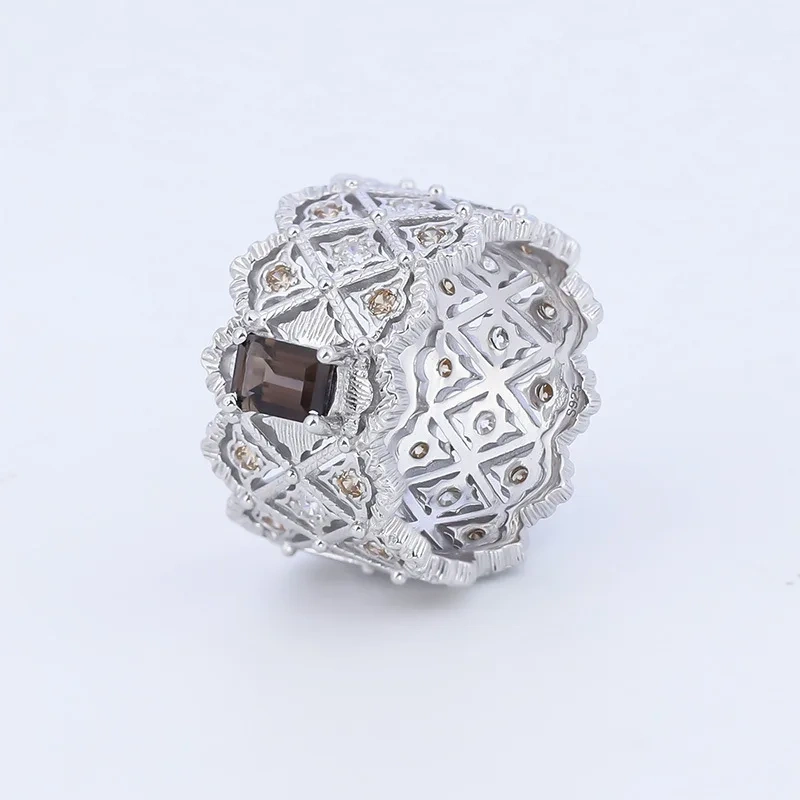 Mushan Luxury Brand Streaming Pure Silver Hollowed Out Lace Ring  New Pure Silver Natural Gemstone Retro Ring Jewelry