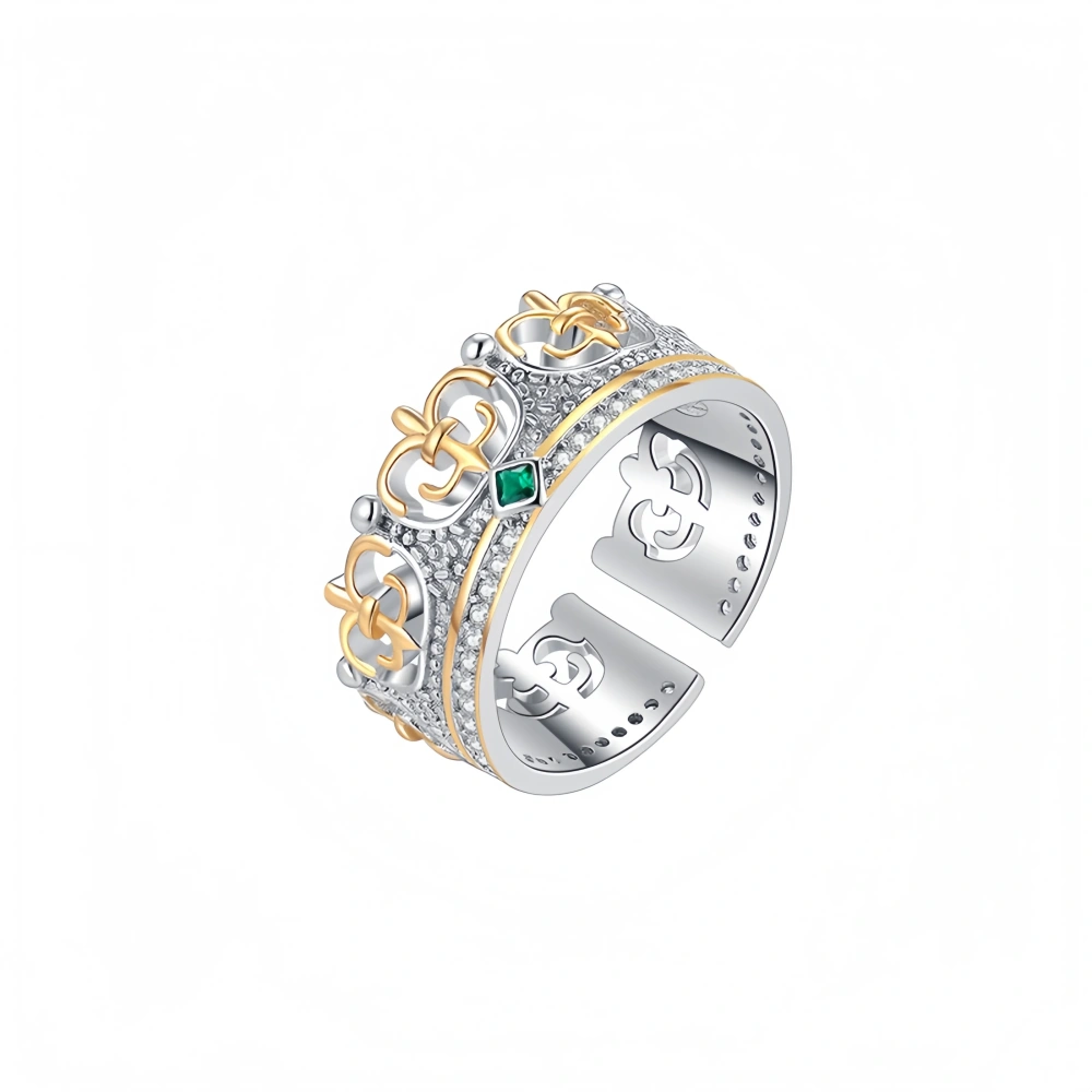 Mushan Luxury Brand S925 Sterling Silver, Italian-Style Electroplated Gold Split Crown Open Ring, Women'S Ring Accessory