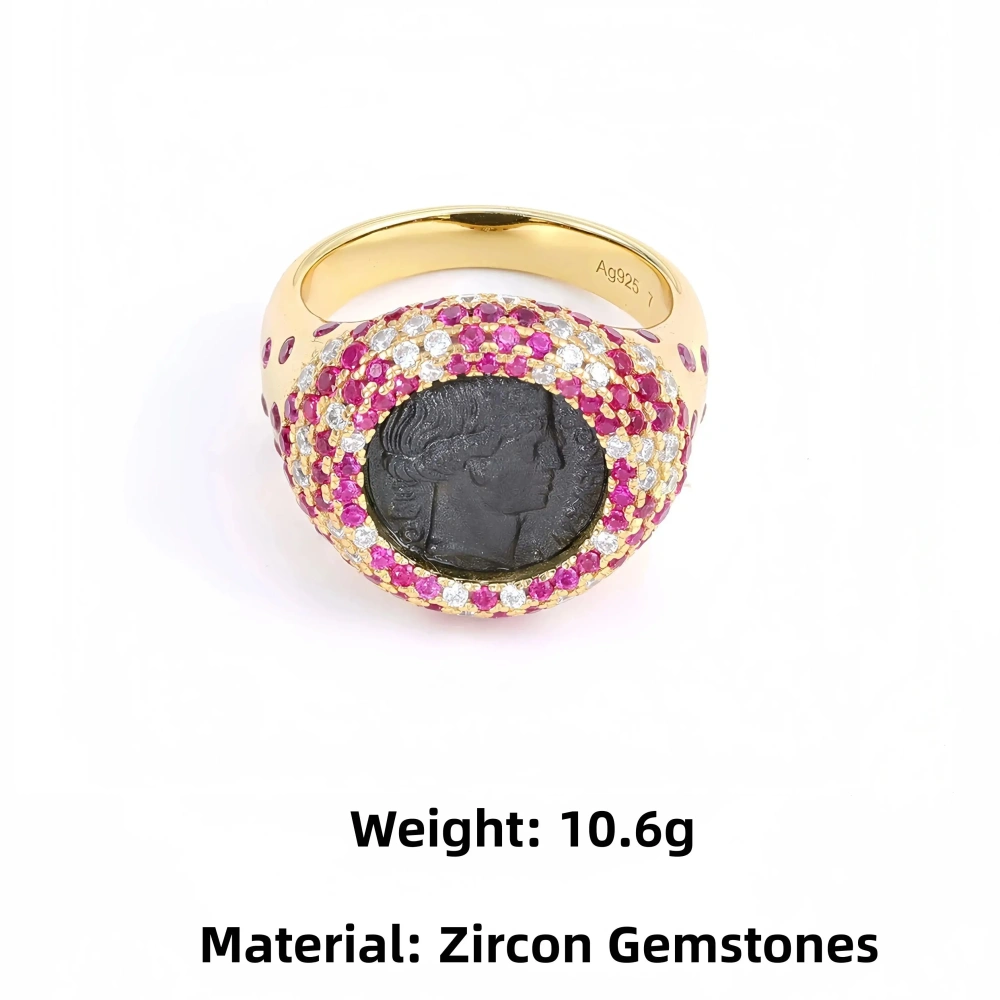 Mushan Luxury Brand Full Diamond Inlaid Lucky Goddess Ancient Coin Ring S925 Sterling Silver Women Fashion Ring Jewelry