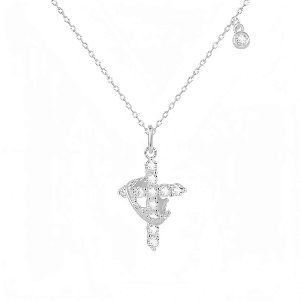 Veeie Veein Luxury Brand S925 Sterling Silver Moissanite Necklace Crown Cross  GRA Certificate Fashion Necklace Jewelry