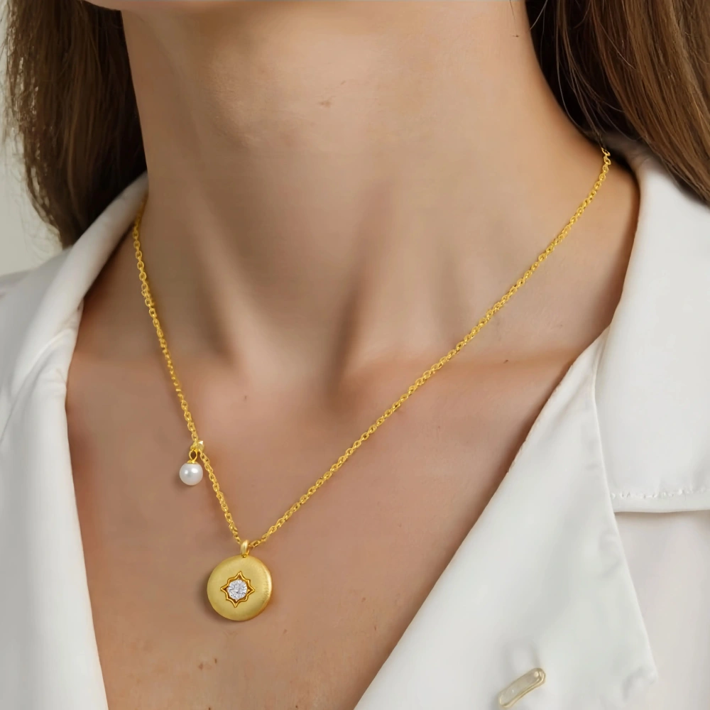 Mushan Luxury Brand High Quality Mid Style Brushed Small Gold Coin Necklace With Round Beads And Diamond Pendants Jewelry