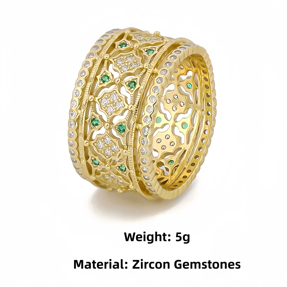 Mushan Luxury Brand Wide Hollowed-Out Diamond-Encrusted Retro And Fashionable Pure Silver Lace Ring Silver Ring Jewelry