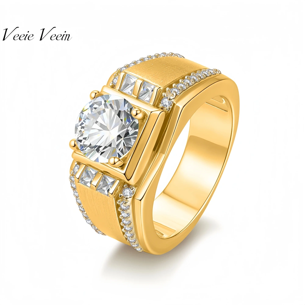 Veeie Veein Brand New Products Luxury Brand Designer S 925 Silver Inlay 2ct Mosang GRA Certificate Ring  Men Ring Jewelry