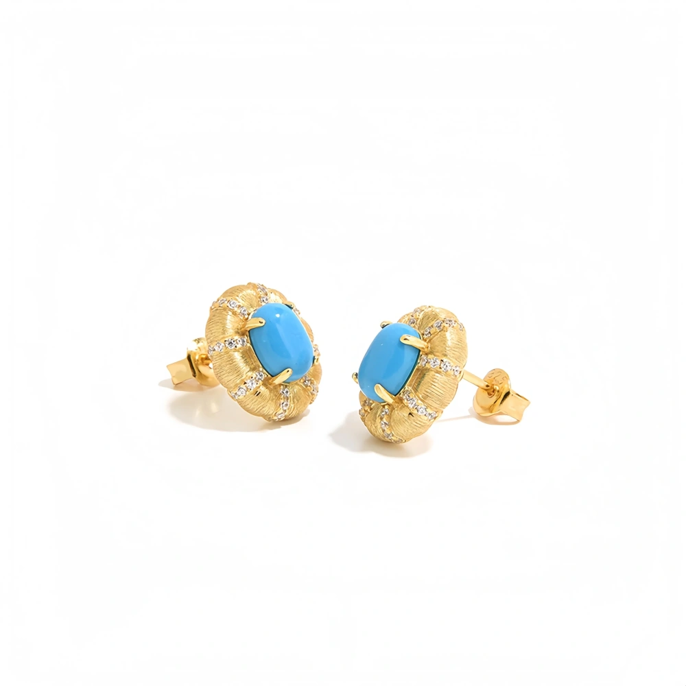 Mushan Luxury Brand S925 Silver Gold-Plated Retro Italian Hand-Brushed Turquoise Unique And Niche Earrings For Women