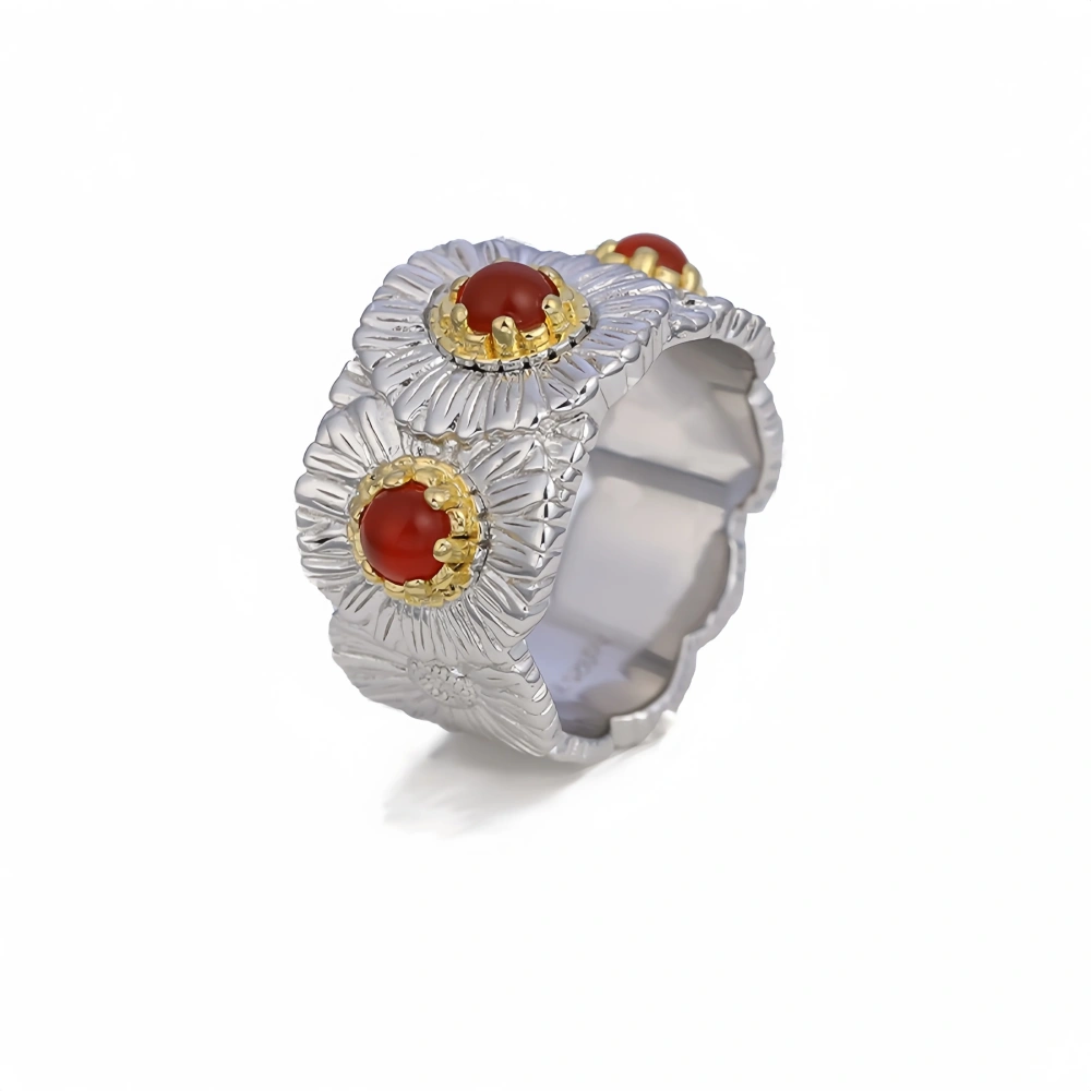 Mushan Luxury Brand The Italian Pure Silver Blue Agate Daisy Ring Was A Bestseller On Xiaohongshu During A Live Stream